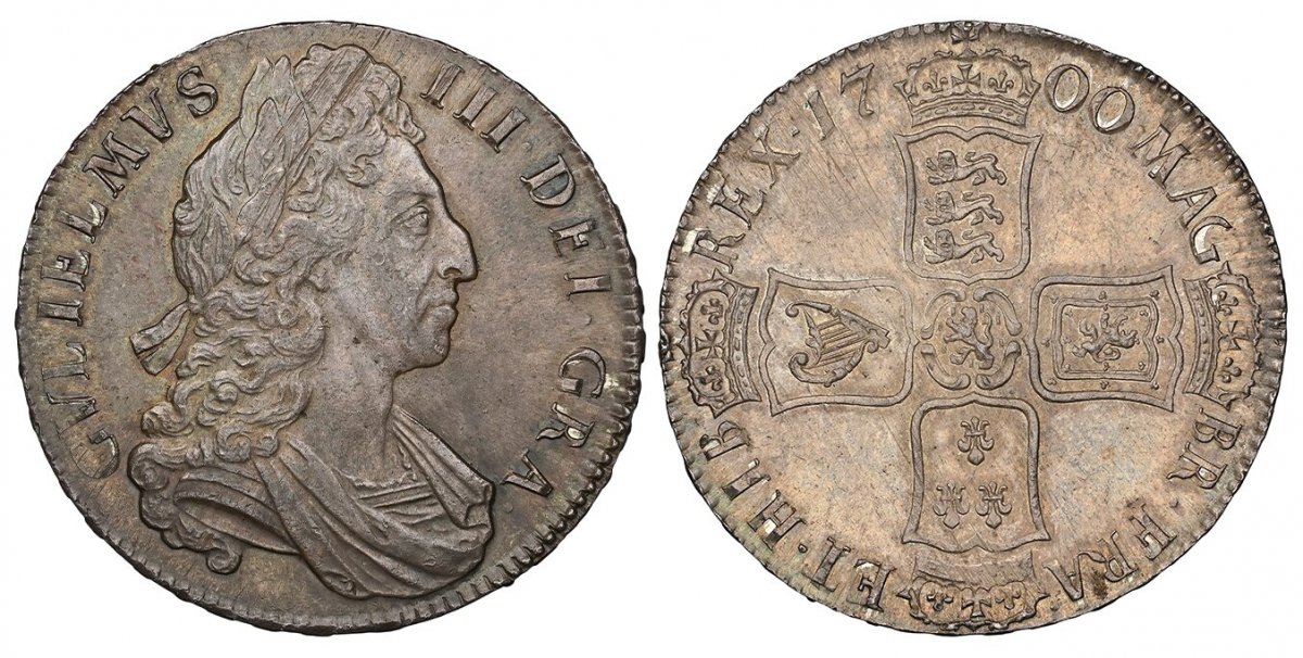World Coins ("GREAT BRITAIN. England. William III. (King, 1694-1702). 1700 AR Crown. NGC MS64.  Edge: DVODECIMO. Bust right / Crowned cruciform shields; third harp in left shield. KM 494.3; SCBC-3474; ESC-1010.

Please use this link to verify the NGC certification num)