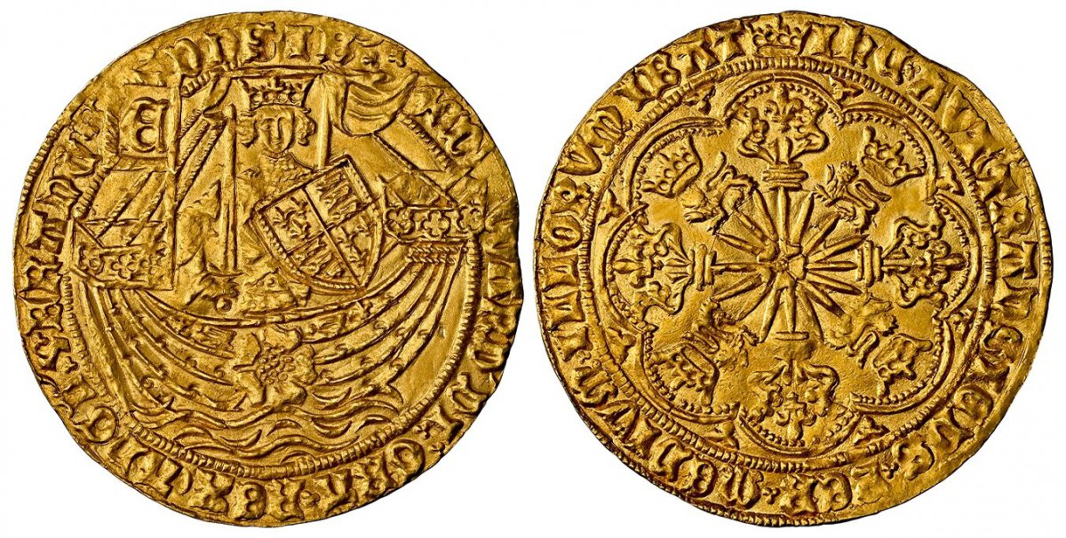 World Coins ("GREAT BRITAIN. England. Edward IV. (King, 1461-1470 & 1471-1483). (1467-68)-(Crown) AR Ryal (Rose Noble). NGC MS61.  Tower mint. 7.71gm. King standing facing in ship holding sword and shield, rose on ships side, banner inscribed E at ships stern / Rose)