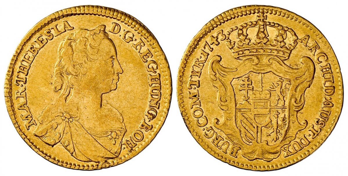 World Coins ("AUSTRIA. Maria Theresa. 1743 AV Ducat. NGC AU50. Vienna. Bust right / Crowned arms. KM 1705; Fr.-397.
Currently the finest known at NGC as of February 2026
Please use this link to verify the NGC certification number <a href=""https://www.ngccoin.com/c)