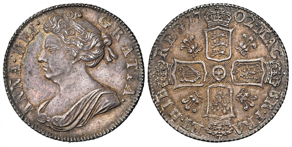 World Coins ("GREAT BRITAIN. England. Anne. (Queen, 1702-1714). 1702 AR Shilling. NGC AU55.  Bust left / Plumes in angles. KM 509.2; SCBC-3584; ESC-1129.

Please use this link to verify the NGC certification number <a href=""https://www.ngccoin.com/certlookup/2837153-)