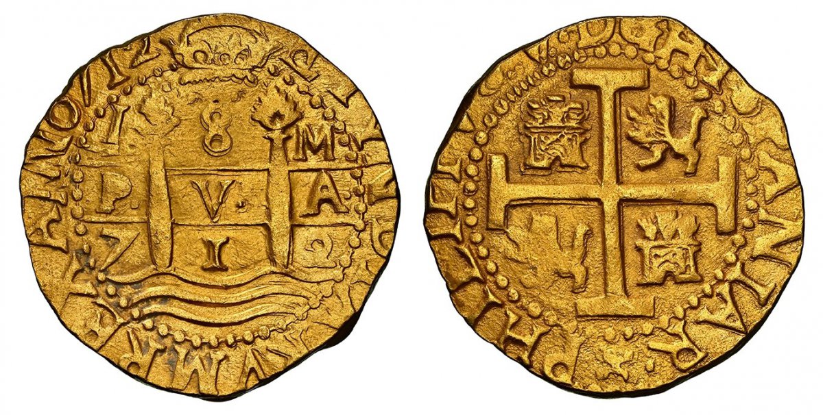 World Coins ("PERU. Philip V. (King, 1700-1724). 1712-L M AV 8 Escudos. NGC MS62.  Lima. 26.85gm. Arms within beaded circle; legend around / Crowned pillars of hercules set on ocean waves. KM 38.2; Friedberg 7; Calicó 438.
1715 Fleet NGC insert.

Please use this link )